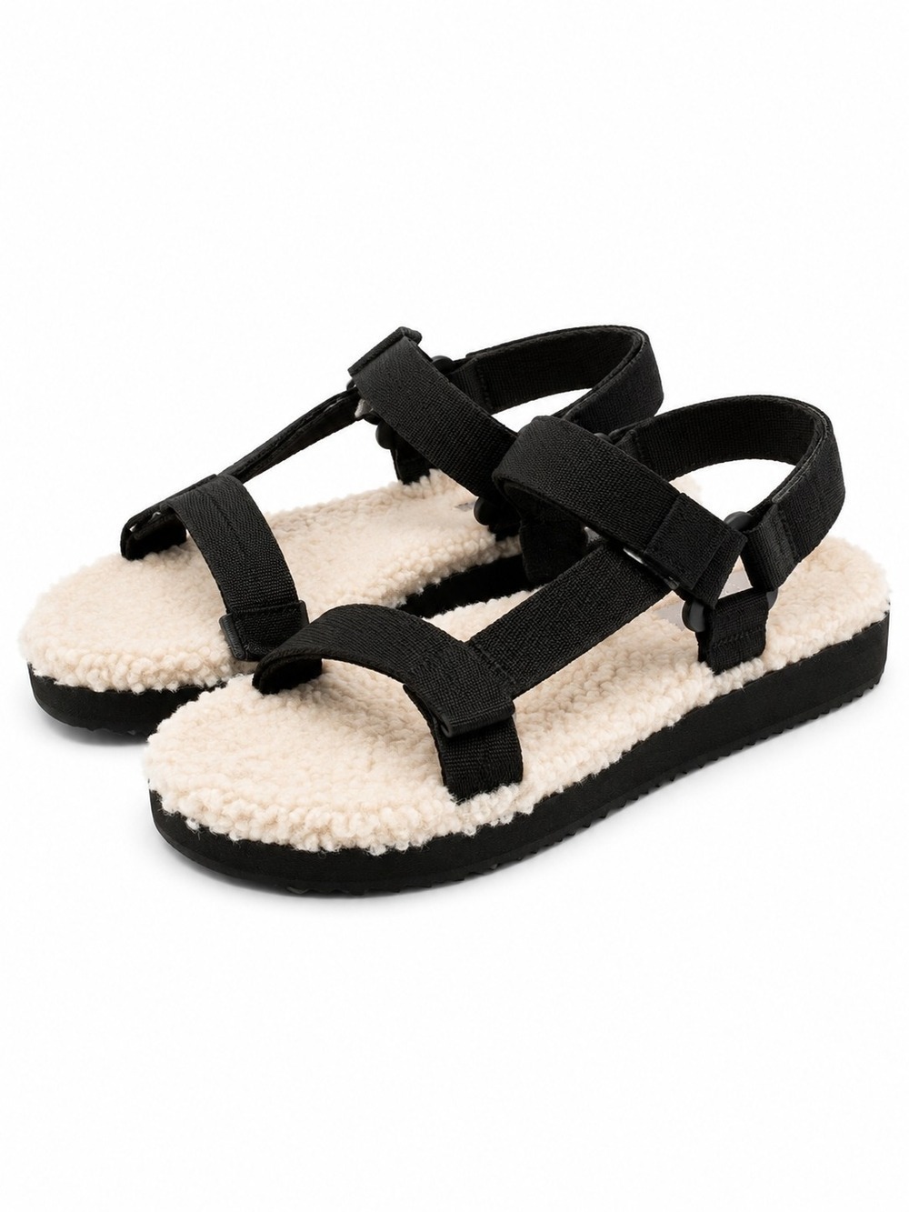 NWT Everlane The ReNew Teddy Sport Sandals Black Cream Faux Size 9